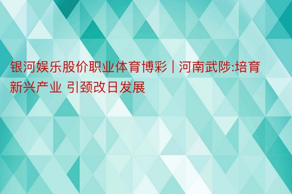 银河娱乐股价职业体育博彩 | 河南武陟:培育新兴产业 引颈改日发展