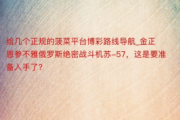 给几个正规的菠菜平台博彩路线导航_金正恩参不雅俄罗斯绝密战斗机苏-57，这是要准备入手了？