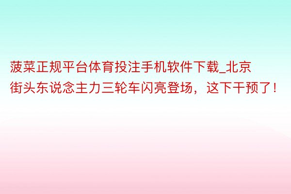 菠菜正规平台体育投注手机软件下载_北京街头东说念主力三轮车闪亮登场，这下干预了！