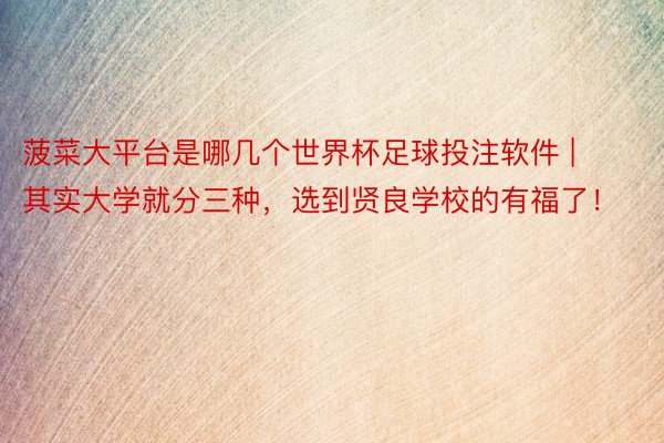 菠菜大平台是哪几个世界杯足球投注软件 | 其实大学就分三种,选到贤良学校的有福了!